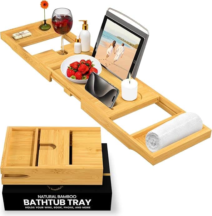 Luxurious Bamboo Wood Bath Tub Tray