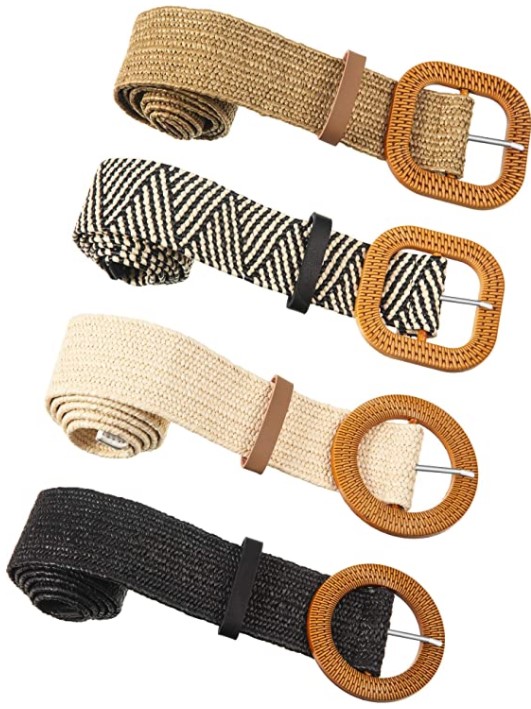 Unique gift for mom 4 Straw Woven Elastic Waist Belts