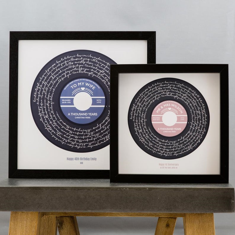 Song Lyrics Personalised Print Custom Vinyl Record Label Gift For Him