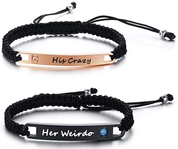 His and Hers Gifts Valentines Day Custom Engraving Handmade Matching Couples Rope Braided