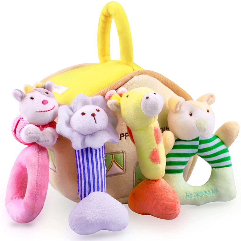 4 Plush Baby Soft Rattle Toys