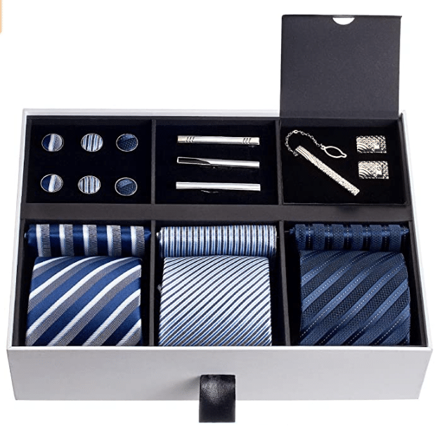 Premium Gift Tie Set Silky Necktie Pocket Squares Tie Clips Cufflinks For Father's day