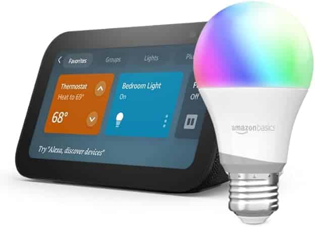 Echo Show 5 Charcoal with Amazon Basics Smart Color Bulb