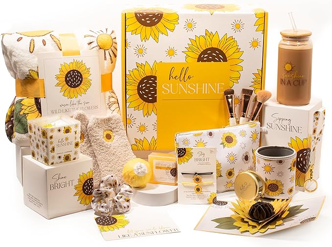 Love Crate Co Sunflower Gifts for Women 15pc Custom Gift Box Best Housewarming Gifts for Women