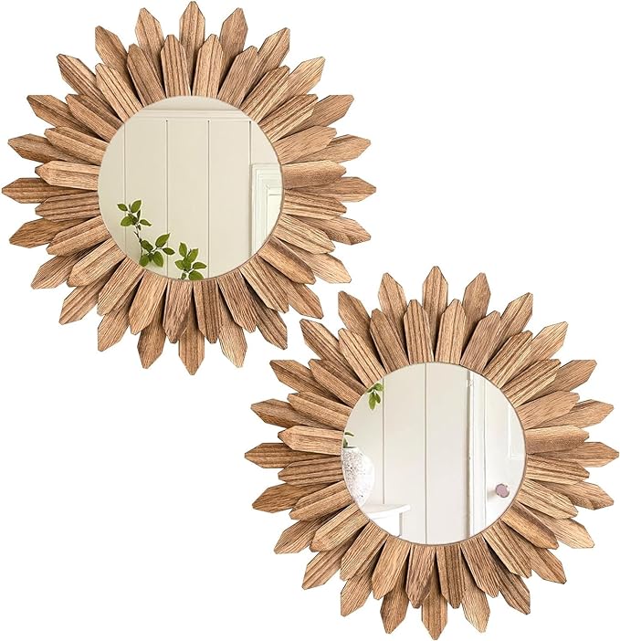 Rustic Round Wood Mirror Boho Mirror Home Decor Best Housewarming Gifts for Women
