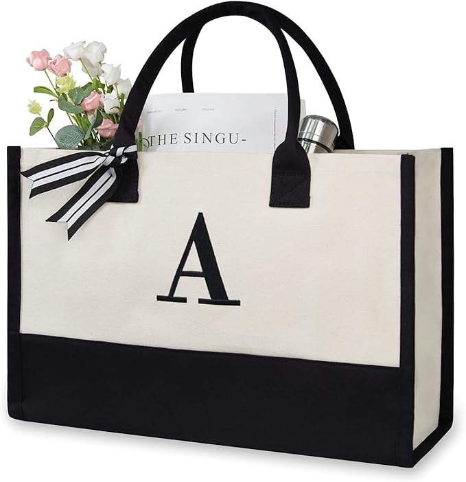 Embroidery Initial Canvas Tote Bag