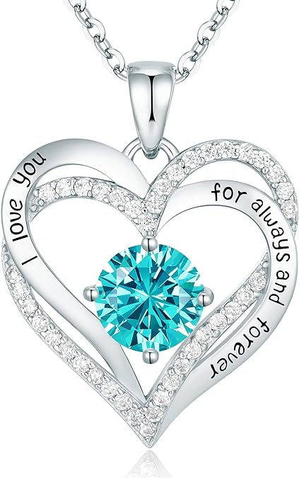 Forever Love Heart Pendant Birthstone Necklaces for Women