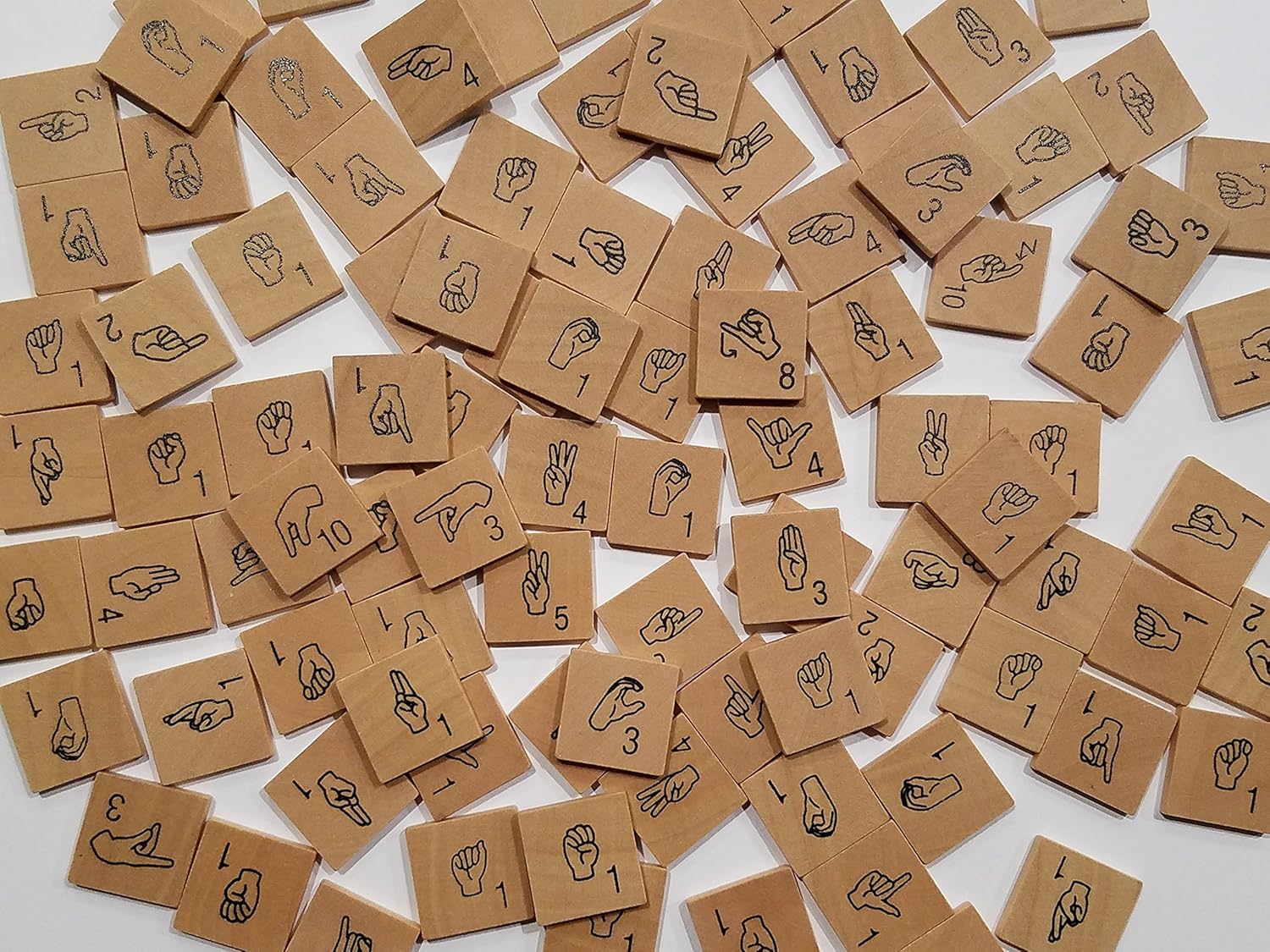 ASL toys for kids American Sign Language Game Wooden Tiles for learning letters through play.