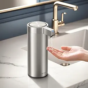 Stainless steel touchless soap dispenser with fast 0.2‑second sensor and smudge‑resistant finish.