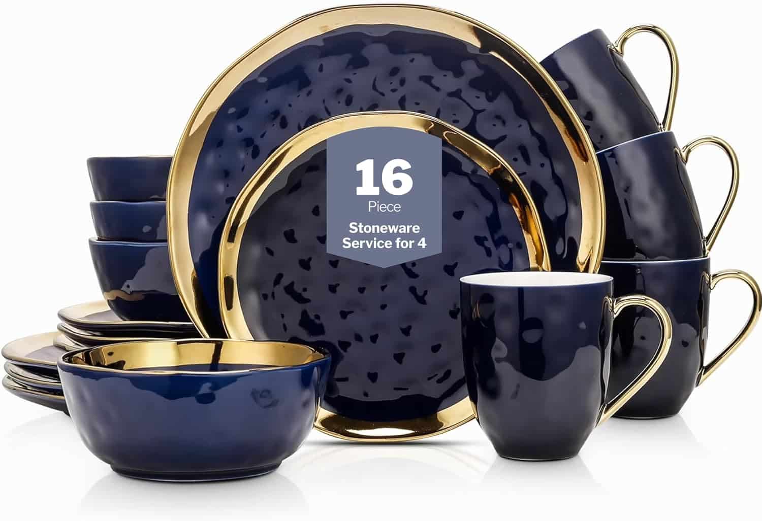 Blue and gold porcelain dinnerware set, an elegant luxury home decor gift for dining spaces.